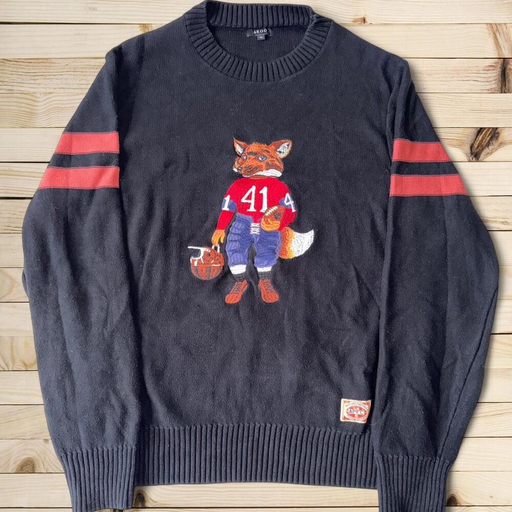AKOO Y2K “Snobby” Fox Football Oversized Sweater Y2K Streetwear Rare 4XL